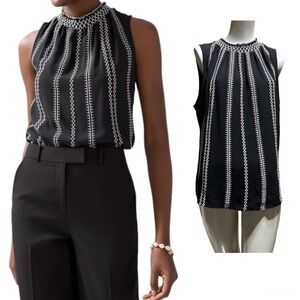 ⭐️WHBM White House Black Market Contrast Stitch Top, Black/White, Size 14